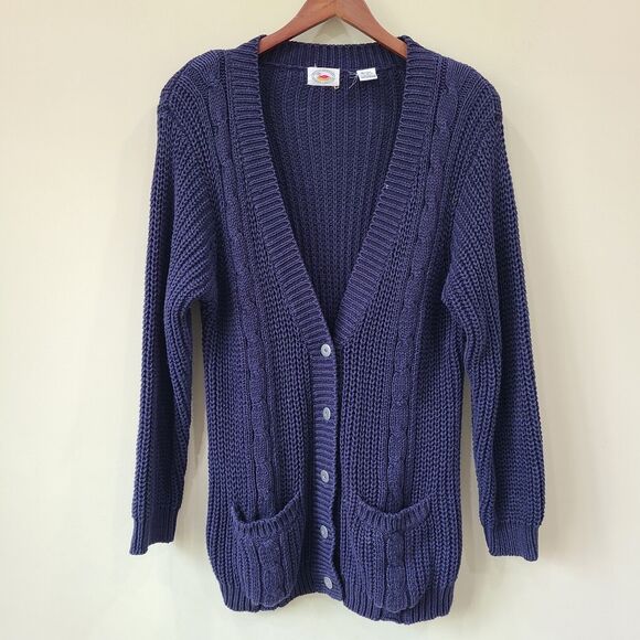 Marsh Landing Womens Cardigan Small Navy Chunky Knit Fisherman Grandpa Classic - Picture 1 of 9